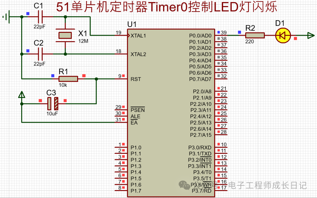 51单片机Timer0定时控制LED闪烁，设计精简，吸引你的眼球！ (https://www.qianyan.tech/) IC硬件 第4张