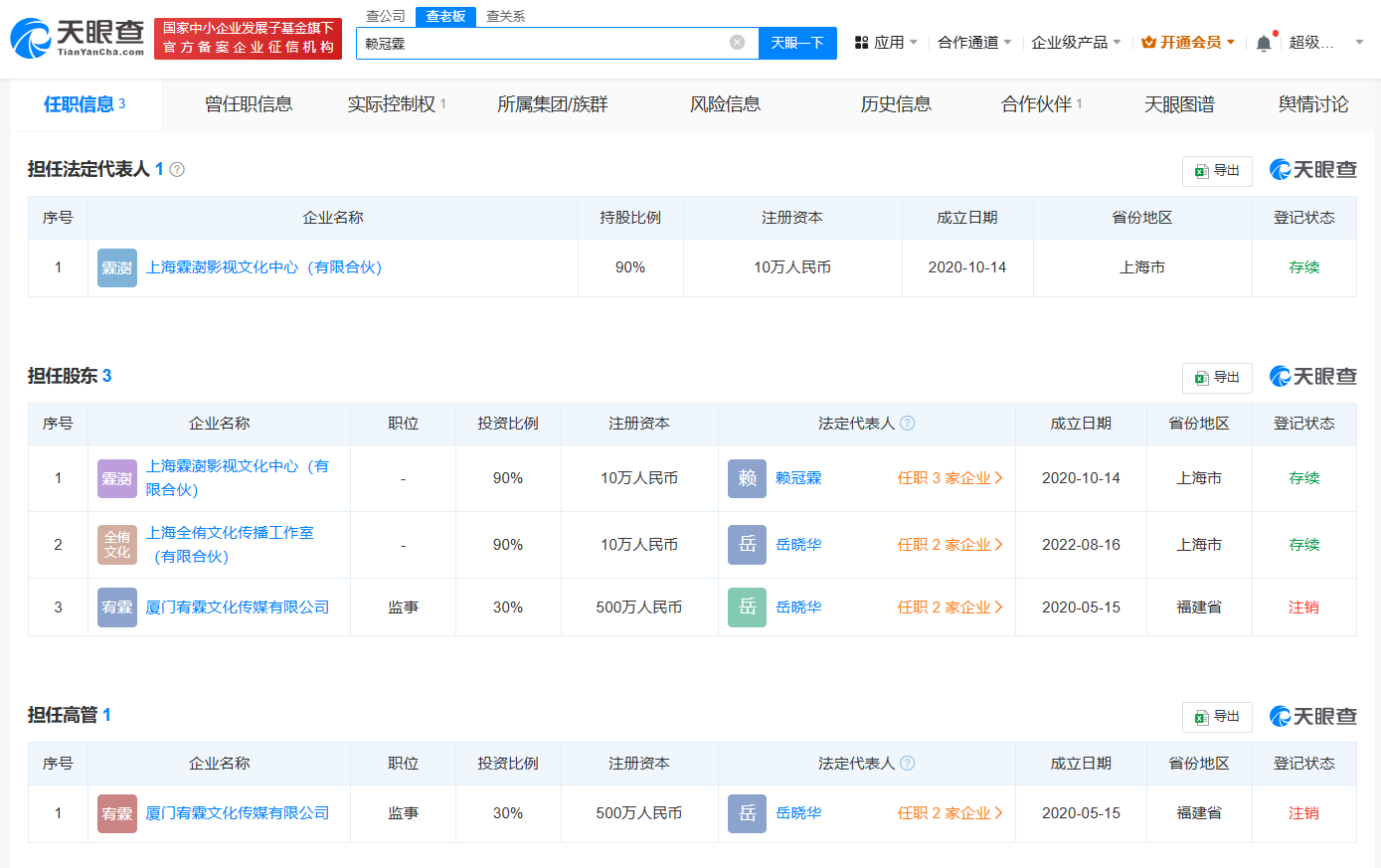 赖冠霖传媒公司注销，盘点其商业布局，揭秘背后故事。 (https://www.qianyan.tech/) 互联网 第1张