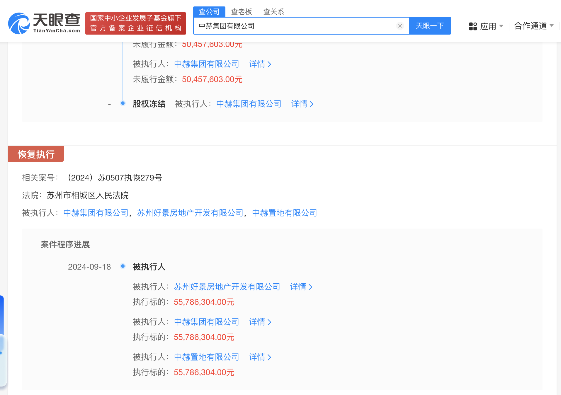 中赫集团等被恢复执行5578万 中赫集团累计被执行超38亿 (https://www.qianyan.tech/) 互联网 第2张