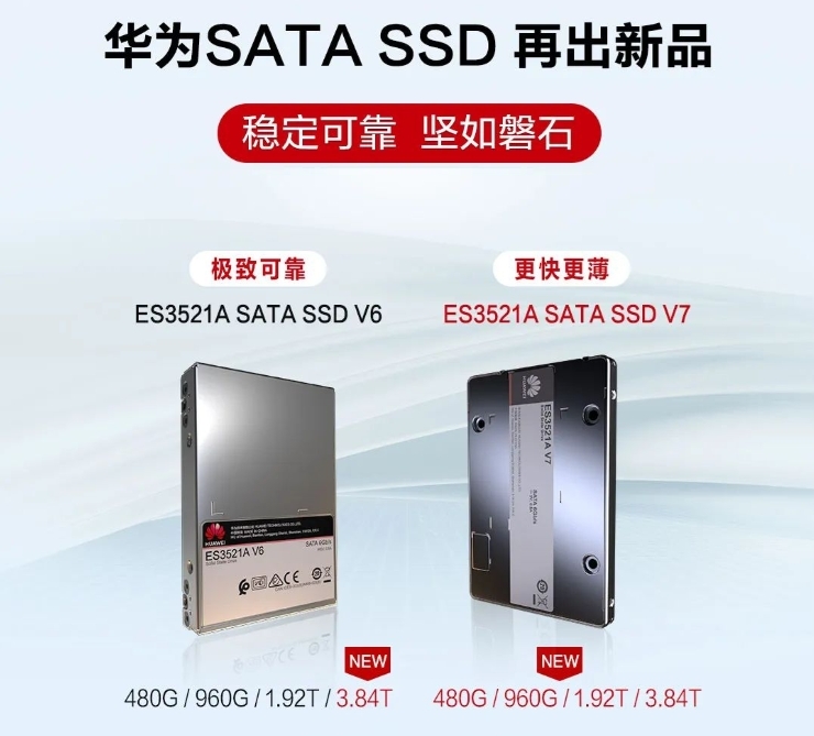 华为SATA SSD ES3521A V7发布：最高3.84TB 厚度减半还更快 - Huawei 华为  (https://www.qianyan.tech/) 头条 第1张