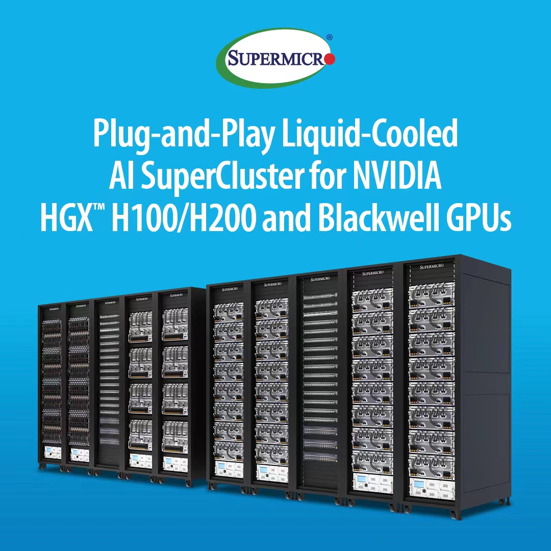 超微发布英伟达Blackwell/HGX H100/H200适配机柜级液冷AI SuperCluster，即插即用。 (https://www.qianyan.tech/) 互联网 第2张