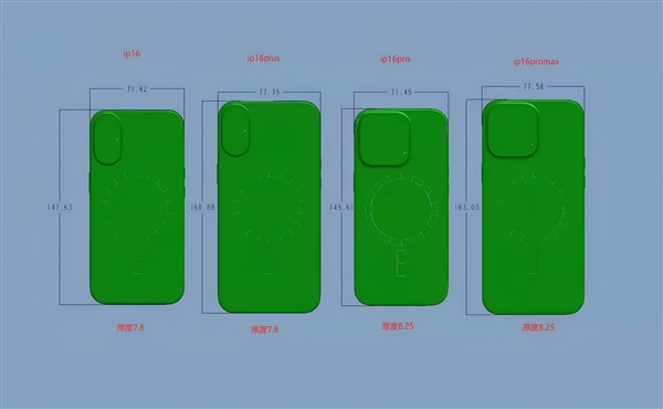 iPhone 16全系尺寸图曝光，Pro版更大屏，黑边极窄，引领潮流！ (https://www.qianyan.tech/) IC硬件 第2张